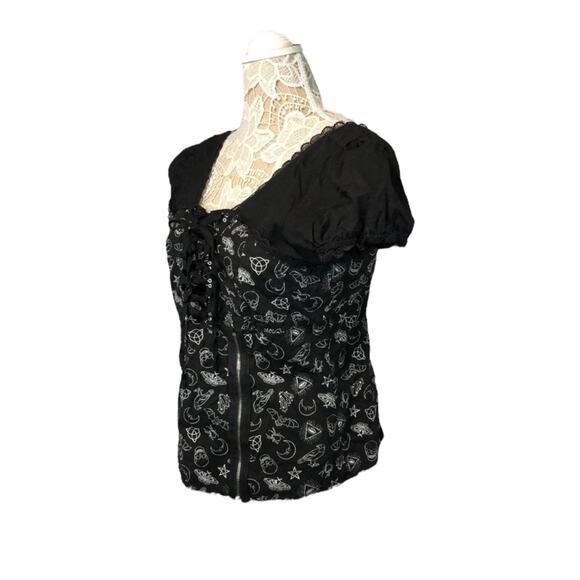 Hot Topic Gothic Corset Lace front, Zipper skull spiders bat Pattern Top size XL - Picture 6 of 12
